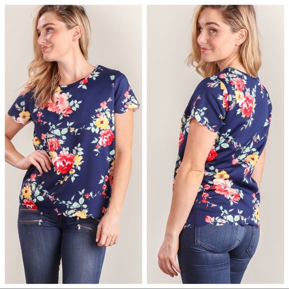 Tops - Floral Scallop Hem Top